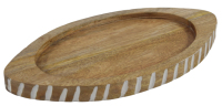Plateau de service contemporain élégant et durable à motif horizontal, fabriqué à la main, en bois naturel, pour table à manger, usage domestique, ovale
