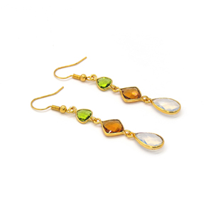Pendientes Colgantes Hechos a Mano con Forma de Flor Bohemia y Múltiples Piedras Preciosas para Boda |   Peridoto, Citrino, Opalita |   Chapado en Oro de 18K - Product Image 3