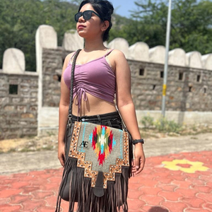 Nouveau sac à main de couverture selle élégant occidental véritable fabriqué à la main aztèque Multi couleur cuir repoussé sangle perlée gland sacs à bandoulière - Product Image 1