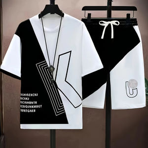 Ensemble deux pièces décontracté pour homme, taille plus, short et sweat à capuche en tissu gaufré, vente en gros - Product Image 1