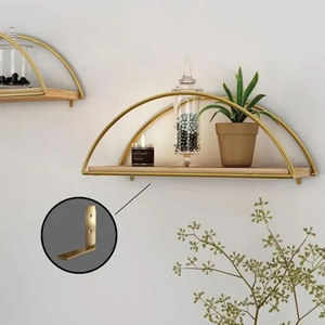 Gold Metal & Wooden <b>Shelf</b> Wall Mounted Storage <b>Shelves</b> for Home Hotels Living Room Kitchen Bathroom Home Decor Accessories 2024 - Product Image 1