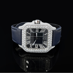 Cadran carré Half Iced out VVS Quality lab diamond Bezel avec cadran coloré Montre de qualité de marque de qualité supérieure Ceinture en cuir de qualité supérieure - Product Image 3