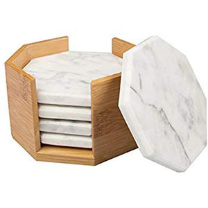 Warm wood and marble <b>coasters</b> with <b>gold</b> edges from Nordstrom - Product Image 5