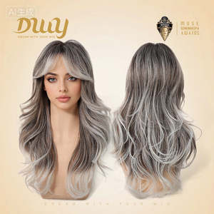ซิโมน -DWY วิกผมสังเคราะห์แบบไม่ต้องใช้กาว ความยาวแบบยาว ตัดเป็นชั้นๆ ลอนคลื่น สีเทาไล่ระดับสีเทาอ่อน ลูกไม้โปร่งใส คุณภาพสูง ทนความร้อน - Product Image 1