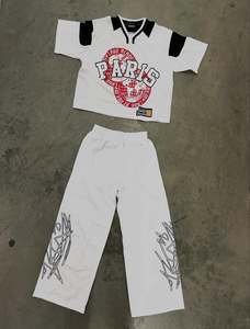 Personalizado de gran tamaño Boxy de manga larga sudadera chándal camiseta pantalones conjunto de algodón Rib Camisetas cuello redondo chándal para hombres - Product Image 5