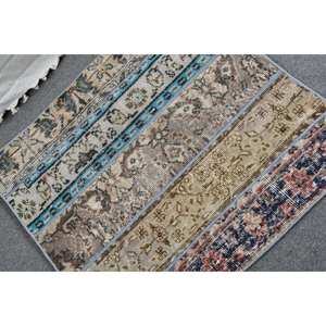 Vintage 2.7 X 2.8ft Beige Bleu Laine Tapis Classique Grande Surface Turc Tapis Patchwork Abstrait Rectangle Latex pour Couloir Utilisation - Product Image 5