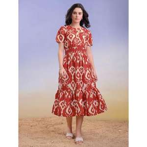 Robe mi-longue décontractée à col bateau et manches bouffantes pour femmes - Product Image 3