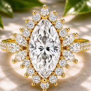 Anillos de Compromiso Florales de Oro Amarillo de 14K con Diamantes Cultivados en Laboratorio Marquise, Certificados por IGI, 1.25 CTW, Anillos Chapados en Rodio - Product Image 1