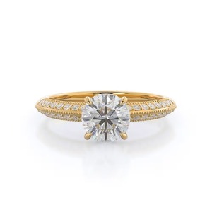 Anillo de compromiso con diamante cultivado en laboratorio de 1 quilate, talla brillante redonda, con banda de corte de cuchilla, pulido, oro macizo de 14K, engaste de púas, producto práctico - Product Image 2