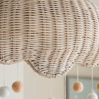 Plafonnier en forme de nuage en rotin naturel, abat-jour en rotin et bambou avec pompons
