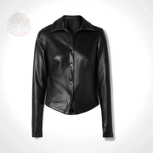 Camisas con botones de cuero formales sociales de talla grande informales de manga larga baratas al por mayor para mujer - Product Image 1