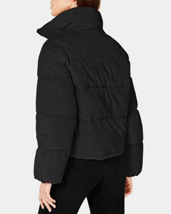 Chaqueta acolchada de pana negra para mujer, cuello alto, con cremallera, abrigo de invierno, ropa exterior acolchada personalizada, fabricante de ropa al por mayor, OEM - Product Image 3