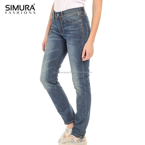 Jeans de Mezclilla Stonewashed de Pierna Recta y Cintura Media para Mujer, Estilo Casual, Tela de Algodón/Spandex, Marca SIMURA - Product Image 1