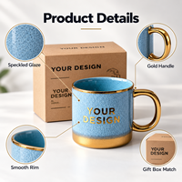 Mug en céramique personnalisé avec poignée dorée, boîte cadeau, OEM ODM, vente en gros, tasse à café haut de gamme, impression de logo, cadeau d'entreprise, fournisseur d'usine