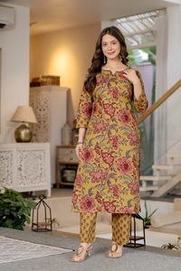 Women Mustard Floral Printed Cotton Salwar Kameez Set With Matching Dupatta | Traditional Ethnic Casual Wear | Regular Fit India - Product Image 4