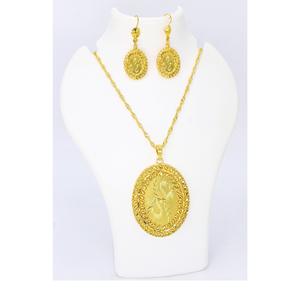 Ensemble de pendentifs à breloques ensemble de bijoux plaqué or indien dubai arabe ensemble de pendentifs boucles d'oreilles collier chaîne pour femmes - Product Image 3