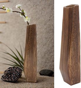 Vase à fleurs en bois massif, décoration rustique style ferme, design vertical fin, récipient en bois fait main pour arrangement de fleurs séchées - Product Image 1