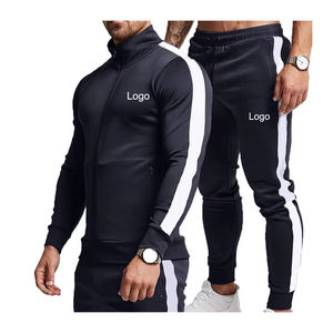 2025 logotipo personalizado XXL hombres invierno flaco sólido transpirable chándal negro Jogging/chándal con cremalleras venta al por mayor conjuntos de 2 piezas - Product Image 3