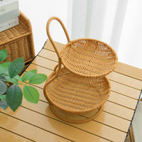 Panier à fruits double couche en osier fait main, style bohème rustique de luxe léger, pour rangement de collations et de nourriture dans le salon, design créatif