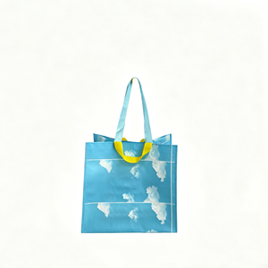 Cloud Print PP Non-Woven Shopping <b>Bag</b> <b>Medium</b> Size Hand Length Handle Daily Use Vietnam Made Blue Yellow Handles - Product Image 2