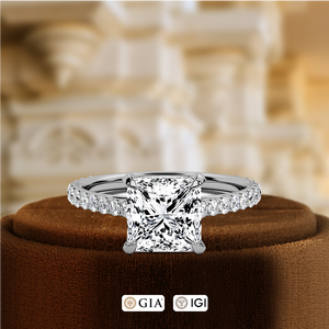 Anillo de Compromiso con Diamante Cultivado en Laboratorio de Corte Princesa de 1 Quilate, Halo Oculto, Engaste Semi-Pavé, Certificado IGI, Oro Amarillo de 14k, para Boda o Fiesta - Product Image 3