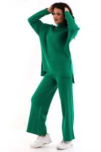 Conjunto de chándal de dos piezas de punto para mujer, conjunto de suéter y pantalón de gran tamaño de cuello alto liso de alta calidad, prendas de punto con textura suave - Product Image 6