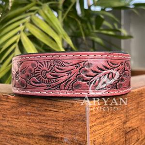 Wholesale High Quality Adjustable Hand Tooled Leather Durable <b>Dog</b> <b>Collars</b> Handmade Heavy Duty Genuine Cowhide Leather Pet <b>Collar</b> - Product Image 1