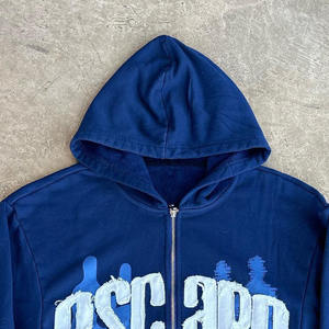 Survêtement d'hiver de qualité supérieure, délavé à l'acide, broderie usée, capuche, jogging, logo personnalisé, streetwear, uni, 100% coton - Product Image 4