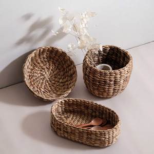 Cesta redonda de almacenamiento de frutas haycinth de agua, tazones, precio barato, cestas pequeñas de mimbre trenzadas a mano para pan - Product Image 5