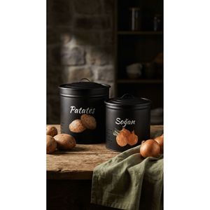 Panier à pommes de terre et à oignons en métal à 2 niveaux avec couvercle en métal - Panier à légumes - Panier de rangement pour pommes de terre et oignons Noir/Noir - Product Image 3