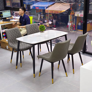 Modern and Traditional 140x80cm Stone <b>Top</b> Dining <b>Table</b> with 4 Aster CBBA124 <b>Solid</b> <b>Wood</b> Luxury Chairs for Home Kitchen Use - Product Image 3