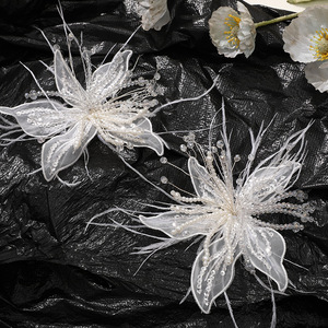 <span class=keywords><strong>Betty</strong></span> Pure dentelle blanche plume perle cristal <span class=keywords><strong>fleur</strong></span> couvre-chef clip dame chaussures décoration à la main et sac robe accessoires - Product Image 4