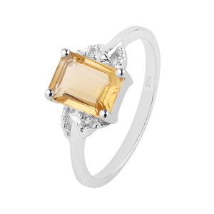 Shah Gems Women's Natural Citrine White Topaz <b>Ring</b> <b>925</b> Sterling <b>Silver</b> Emerald Cut Statement <b>Ring</b> 14k Metal Purity Everyday Wear - Product Image 1