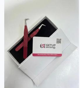 ขายส่งชุดแหนบต่อขนตา Getup Brosons 2 ชิ้น ชุดโลโก้สั่งทำ สีแดง สแตนเลสสตีล ป้องกันไฟฟ้าสถิตย์ ขนาด 10 มม. ปลายเรียบ - Product Image 3
