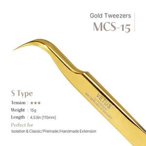 Pince à épiler en acier inoxydable doré MCS-15 en forme de S, applicateur de précision pour extensions de cils avec pointe fine - Product Image 2