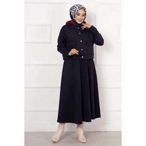 <b>Skirted</b> Scuba Fabric 2 Piece Set <b>Navy</b> Blue - Product Image 3