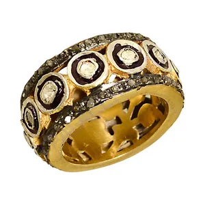 Bague Cocktail Art Palace Vintage Or Jaune Sertie de Diamants en Lunette, Design Géométrique Pavé, Classique Unisexe pour Usage Quotidien ADR-20040 - Product Image 1