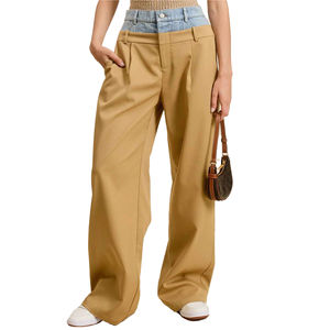 Pantalones de pierna ancha sólidos con pretina de mezclilla transpirable Precio al por mayor Pierna ancha suelta de moda e informal para mujer - Product Image 1