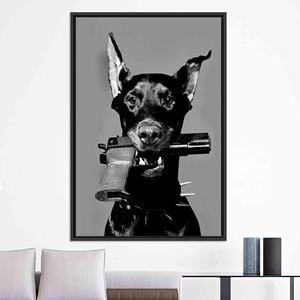 Elegante cuadro en lienzo con estampado de perro negro y pistola, decoración moderna para el hogar, lienzo con marco negro - Product Image 1