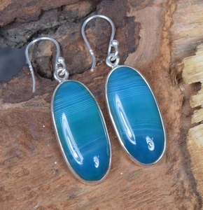 Bleu Botswana Agate 925 Sterling Silver Gemstone Élégant Crochet Boucle D'oreille Bijoux Faits À La Main Botswana Boucle D'oreille Bijoux Cadeau Pour Elle - Product Image 3