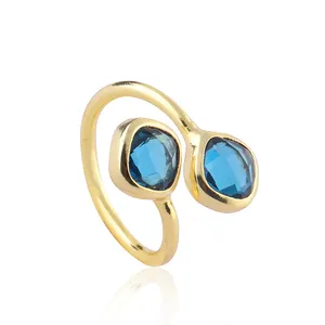 Anelli regolabili in oro placcato blu topazio di Londra gioielli-pinza che incastonano gioielli con anello in pietra preziosa. Modalità Joyas R-497