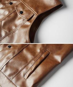 2025 nuevo estilo de alta calidad para hombres hecho a medida negro Faux Real cuero motocicleta chaleco Vintage montar motorista transpirable para invierno - Product Image 6