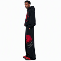 VENLEAG Setelan Training Pria Rajut Termal Musim Gugur Bahan Polyester/Katun Warna Hitam Model Longgar dengan Ritsleting dan Cetakan Grafis Streetwear Kasual