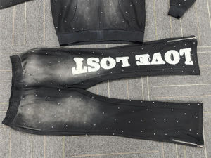 Parche bordado OEM 100% chándales de algodón Sudadera con capucha y pantalones de chándal Traje de sudor bordado de retales de dos piezas Servicio OEM - Product Image 3