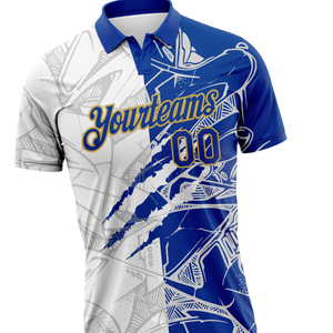 Polo personnalisé par sublimation avec un design dynamique bleu et blanc, nom d'équipe et numéro de joueur personnalisés, élégant et confortable - Product Image 2