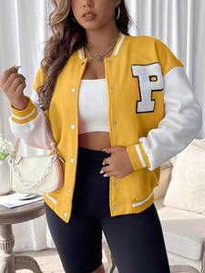 Veste universitaire d'hiver pour femmes, col montant, broderie de logo personnalisée, manches en cuir noir, style baseball universitaire, coton - Product Image 5
