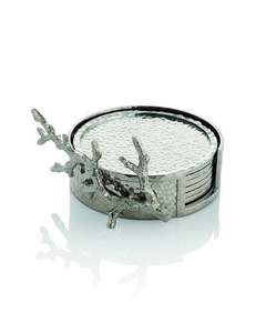 Luxury Hammered Metal <b>Coaster</b> <b>Set</b> <b>with</b> Flower Design | Decorative Silver <b>Coasters</b> <b>with</b> Floral <b>Holder</b> - Product Image 4