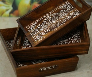 Bandeja DE SERVICIO DE MADERA rectangular grande de Venta caliente con asas para mesa de centro sala de estar desayuno en la cama - Product Image 3