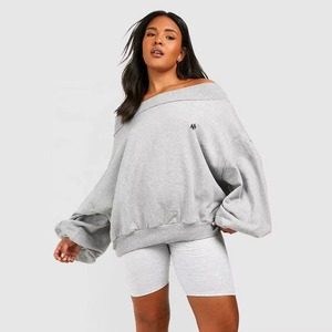 Último diseño nueva sudadera elegante de cuello ancho de algodón pesado para mujer sudadera transpirable de algodón orgánico para mujer - Product Image 1