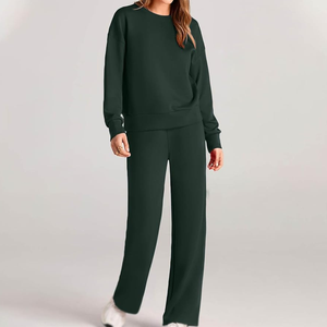 Ensemble de survêtement en molleton de coton pour femmes de qualité supérieure, logo personnalisé, uni, décontracté, respirant, écologique, 2 pièces, long - Product Image 1